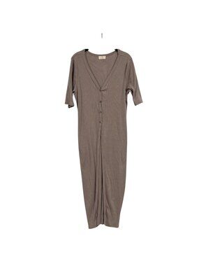 Anthro T.La Short-Sleeve Rib Duster Cardigan Sweater Taupe Size XL